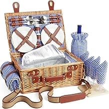 DHAEE Juego de cesta de picnic de mimbre para 4 personas con compartimento más fresco y manta de picnic impermeable, corre...